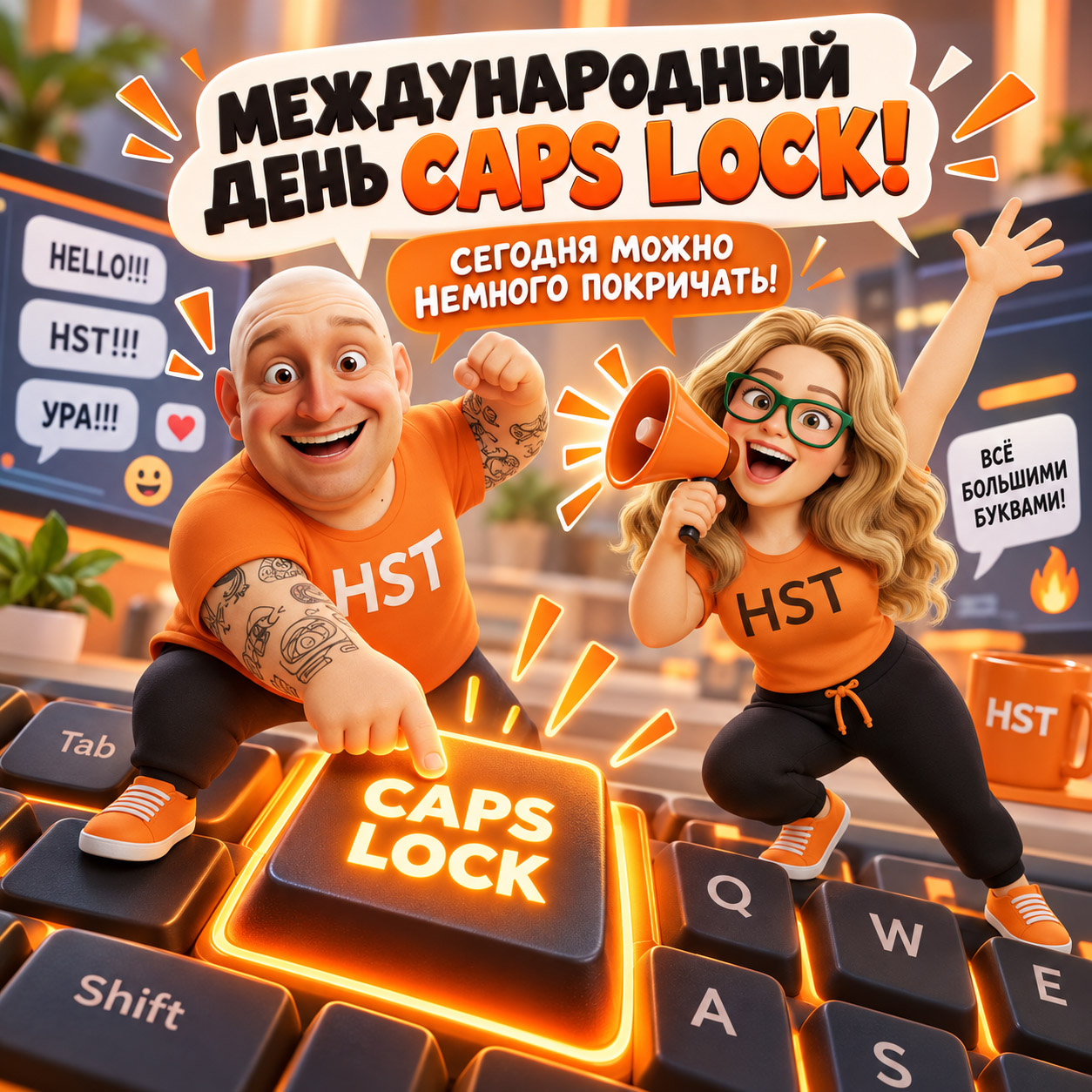 С МЕЖДУНАРОДНЫМ ДНЁМ CAPS LOCK — открытка HST AI, 22 октября 2026
