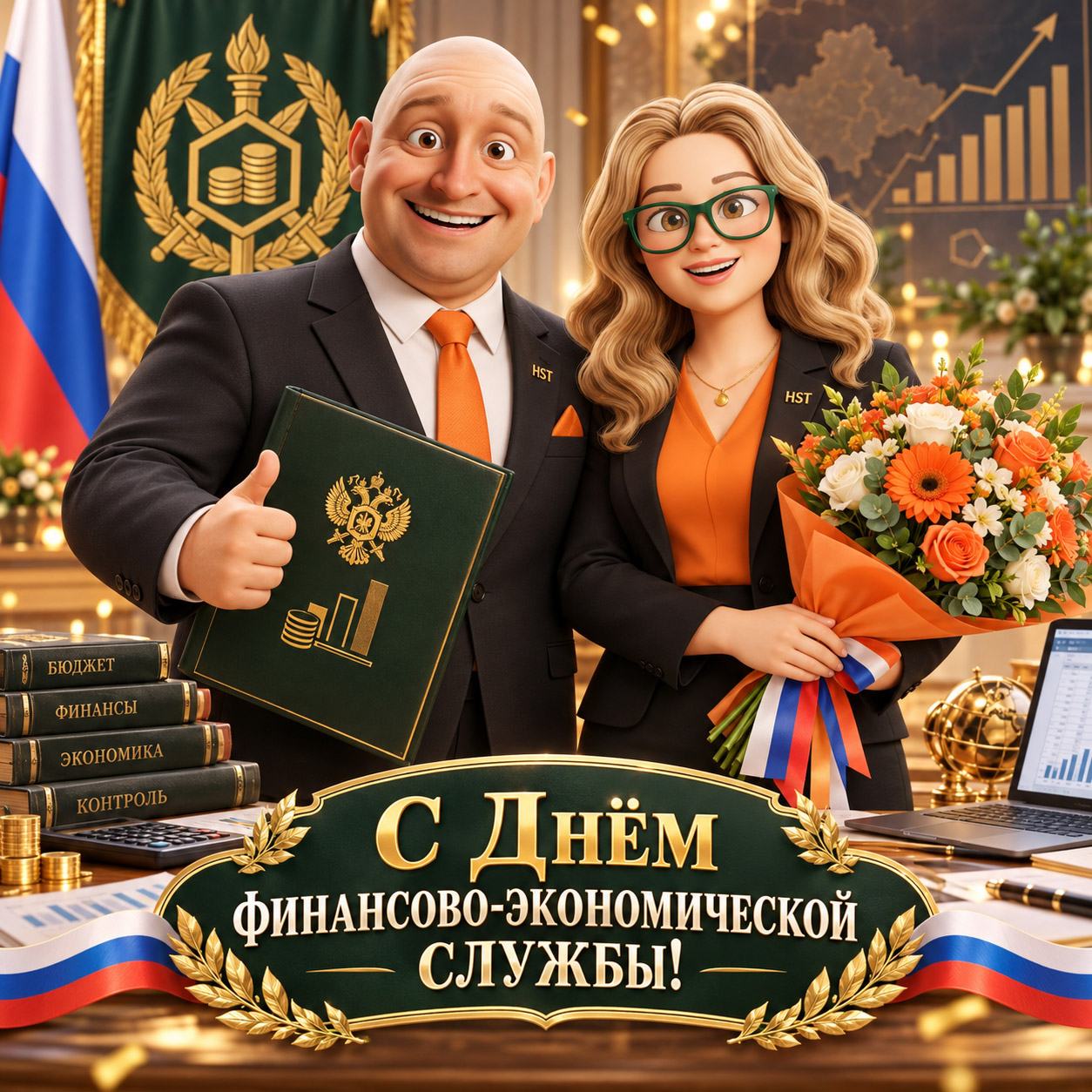 С Днём финансово-экономической службы Вооружённых Сил России — открытка HST AI, 22 октября 2026