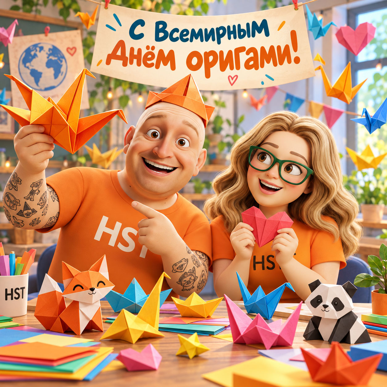 С Всемирным днём оригами! <br> — открытка HST AI, 24 октября 2026